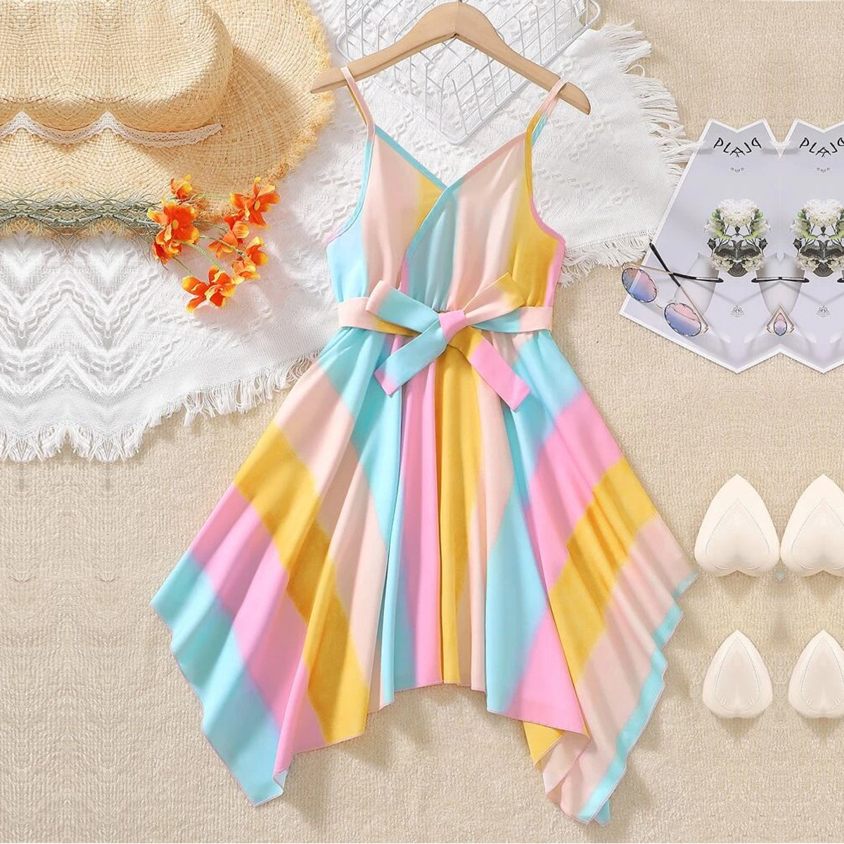 Baby Hanky Hem Belted & Round Neck Ruffle Floral Dress (Combo Pack Of 2) For Girl's.