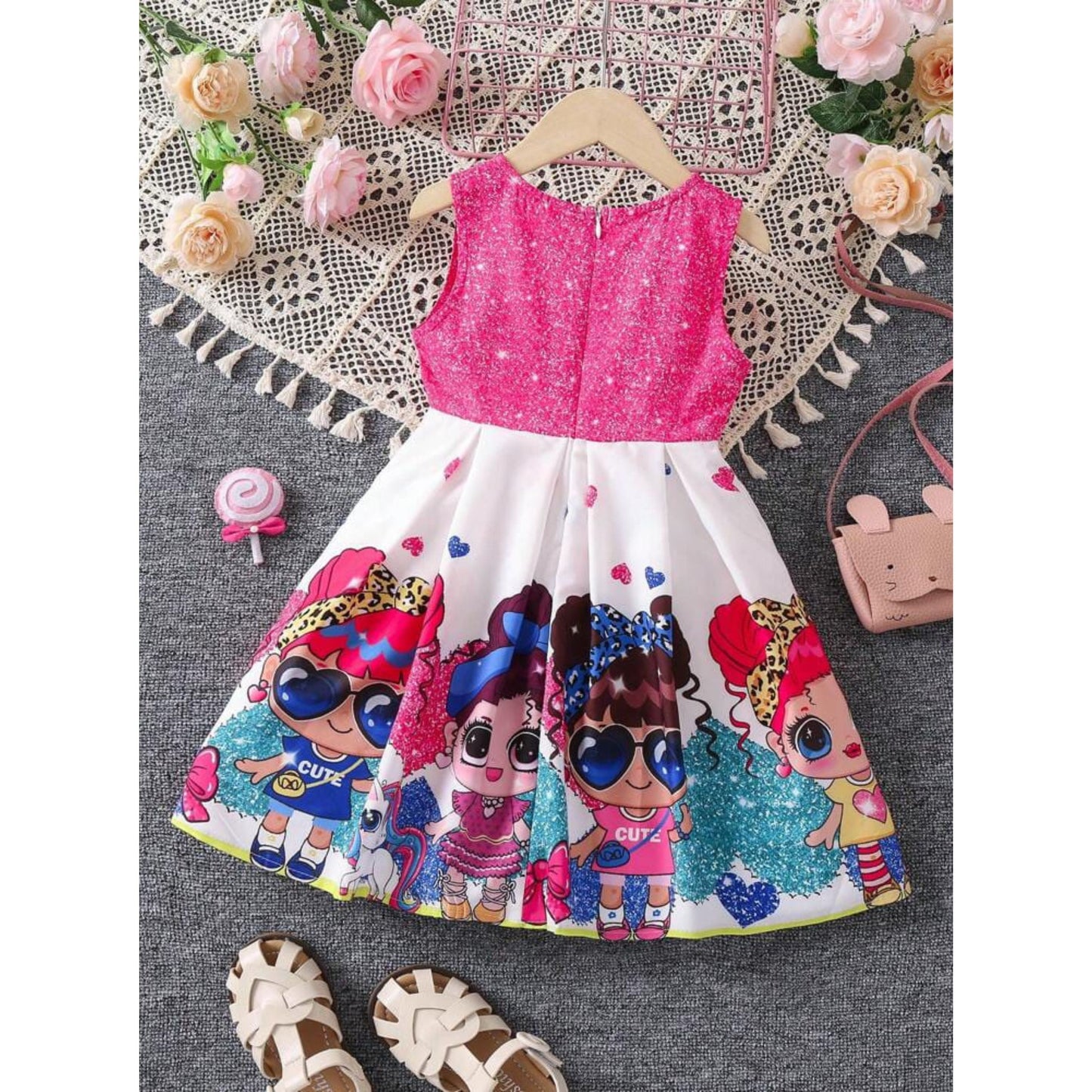 Baby Girl's Barbie & Rainbow Dresses (Combo Pack Of 2) For Girl's.