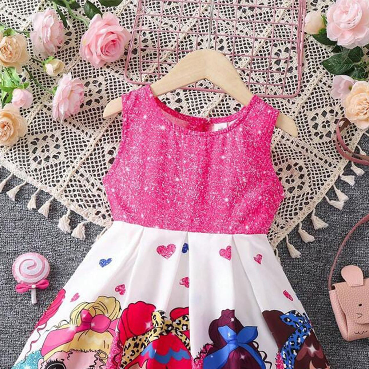 Baby Girl's Barbie & Rainbow Dresses (Combo Pack Of 2) For Girl's.