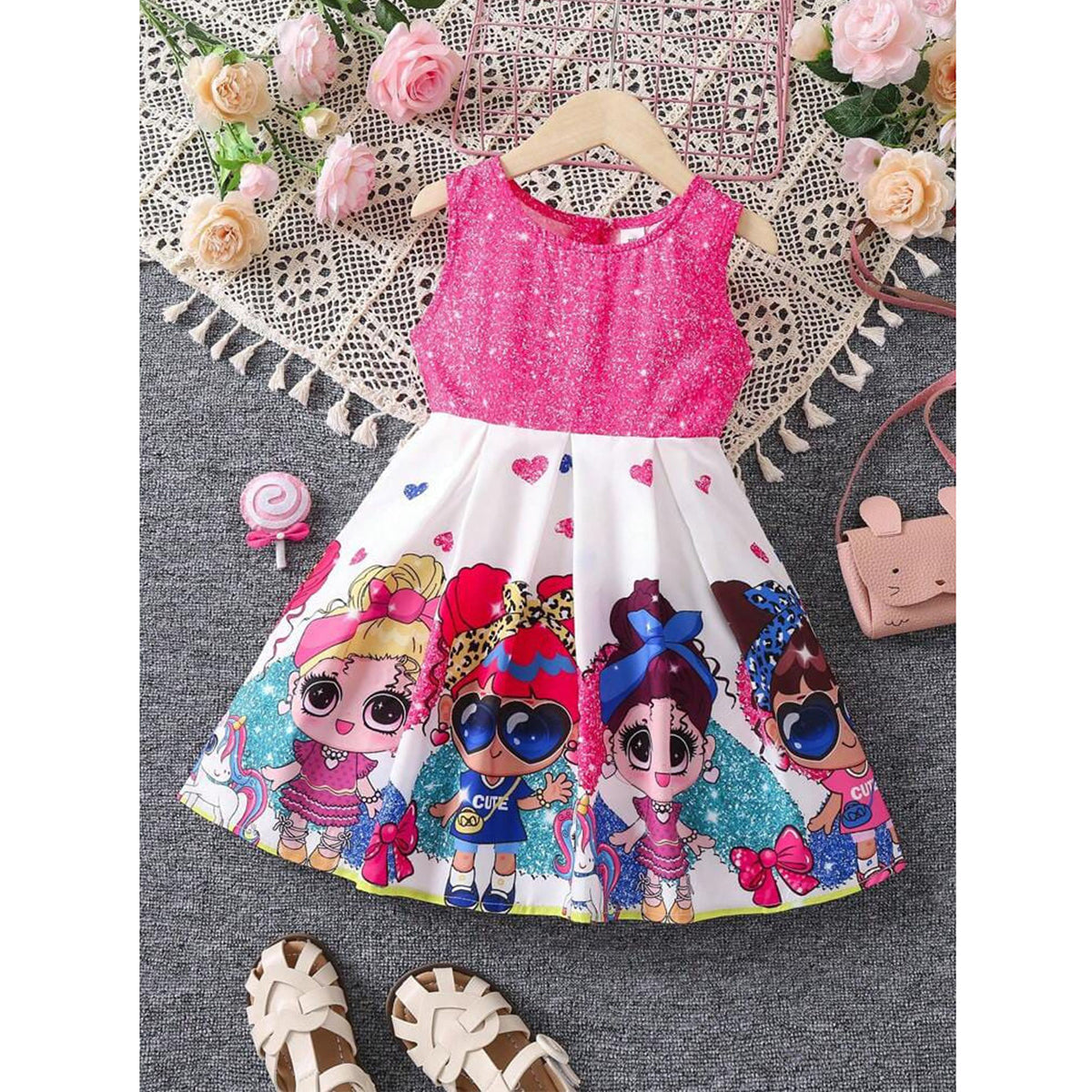 Baby Girl's Barbie & Rainbow Dresses (Combo Pack Of 2) For Girl's.
