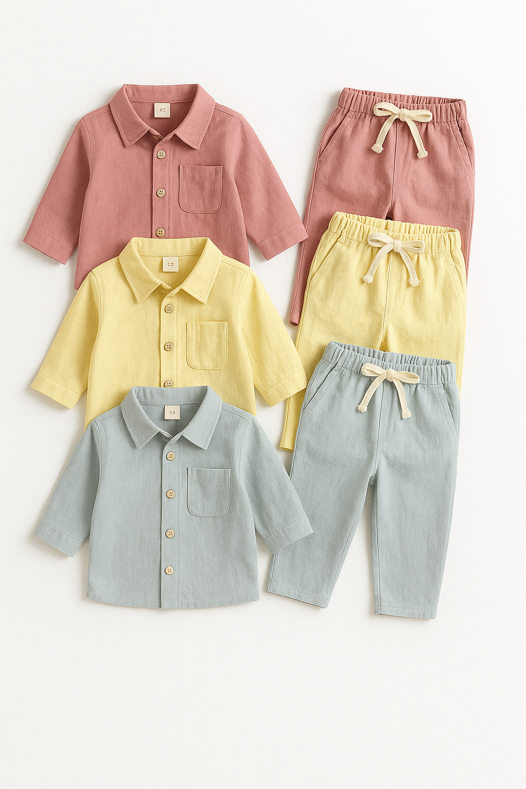 Cotton Linen Baby Boys Shirt Pant Set ( Pack of 3 )
