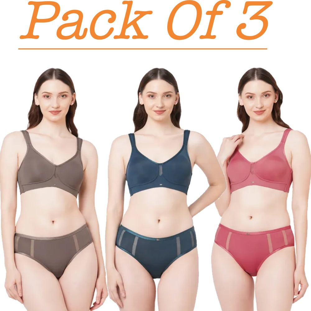 FULL COVERAGE MINIMISER BRA WITH HIGH WAIST BRIEF ( PACK OF 3 )