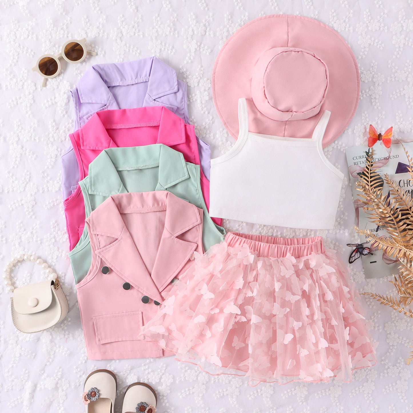 Strap Vest Butterfly Skirt Sleeveless Coat Cotton ( Pack of 4 )