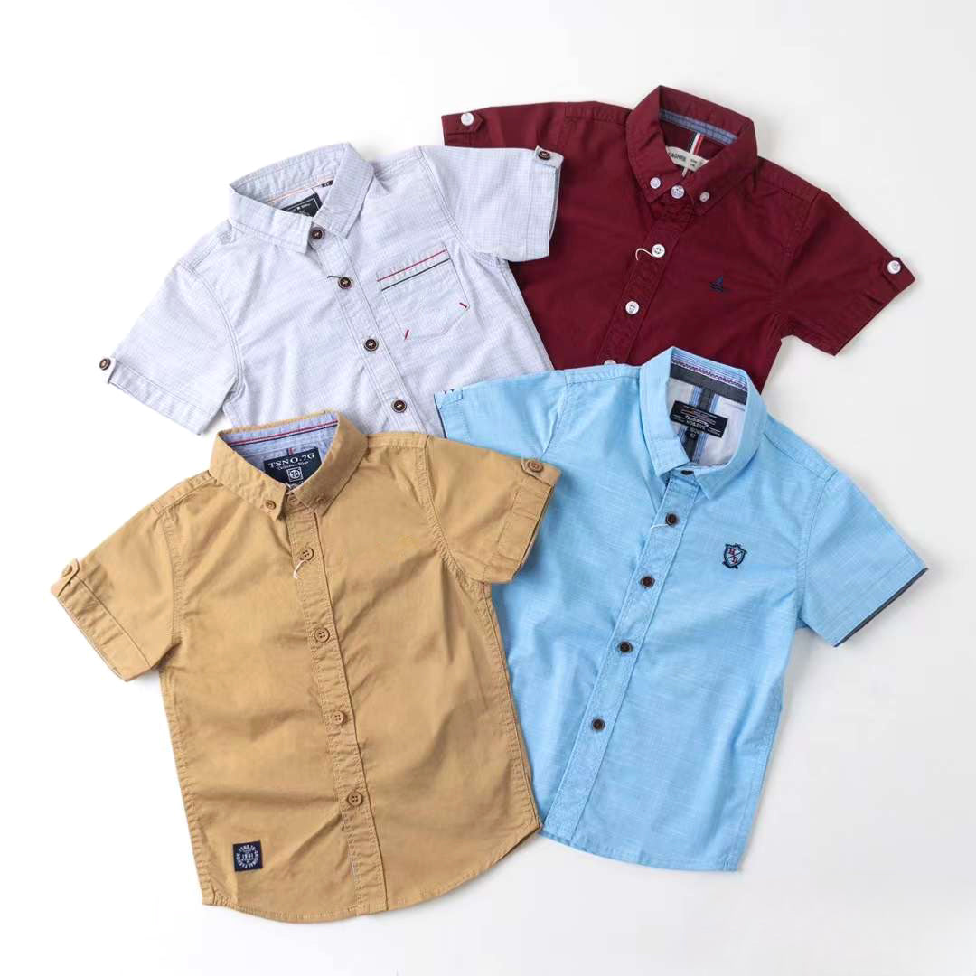 Organic Kids Clothes Summer Cotton Fabric Button Down Collar Boys Shirt ( Pack of 4 )
