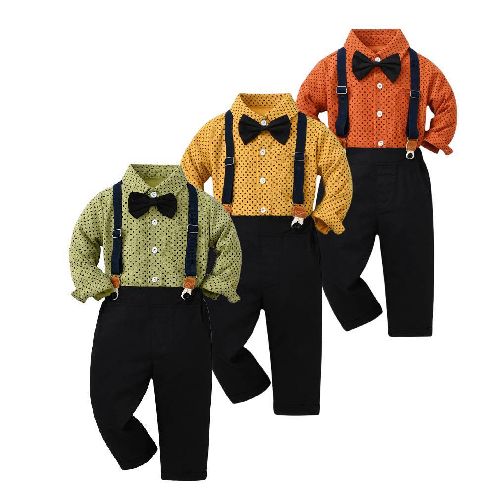 Boys Suit Long Sleeve T Shirt Pants Gentlemen Dresses ( Pack of 3 )