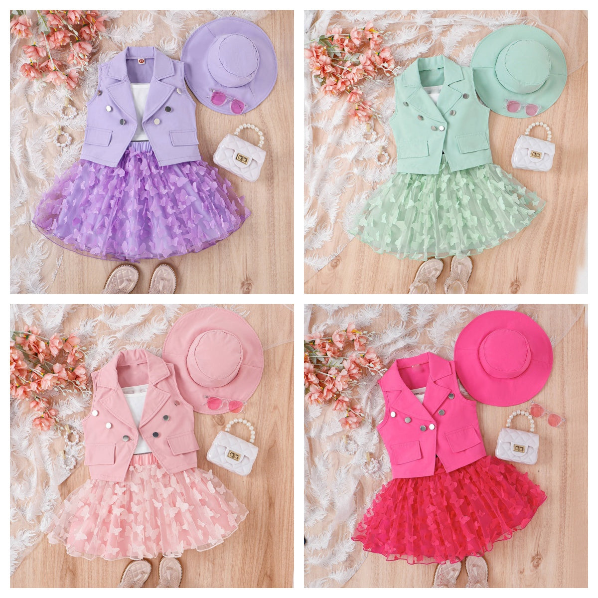Strap Vest Butterfly Skirt Sleeveless Coat Cotton ( Pack of 4 )