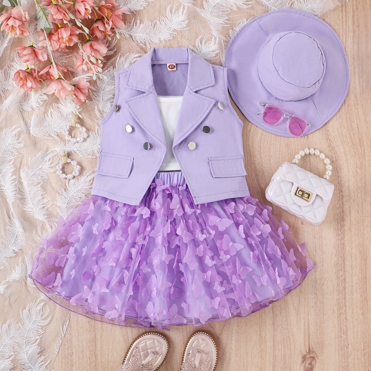 Strap Vest Butterfly Skirt Sleeveless Coat Cotton ( Pack of 4 )