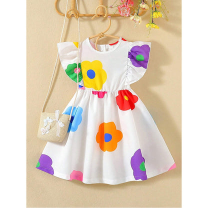 Baby Hanky Hem Belted & Round Neck Ruffle Floral  Dress (Combo Pack Of 2) For Girl's.