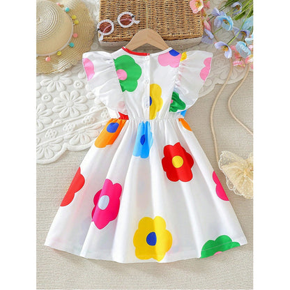 Baby Hanky Hem Belted & Round Neck Ruffle Floral  Dress (Combo Pack Of 2) For Girl's.
