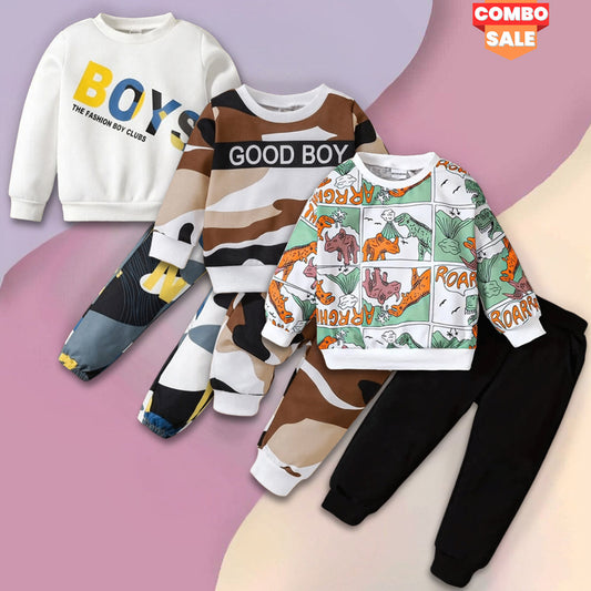 Stylish Baby Set Good Boy & Colorblock Dinosaur  & Boys Letters (Combo Pack Of 3) T-Shirt & Pants.
