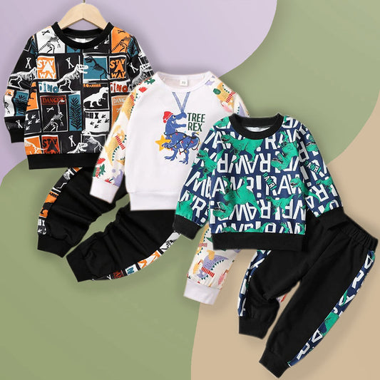 Stylish Baby Set Dinosaur Letters & Florals (Combo Pack Of 3) T-Shirt & Pants.