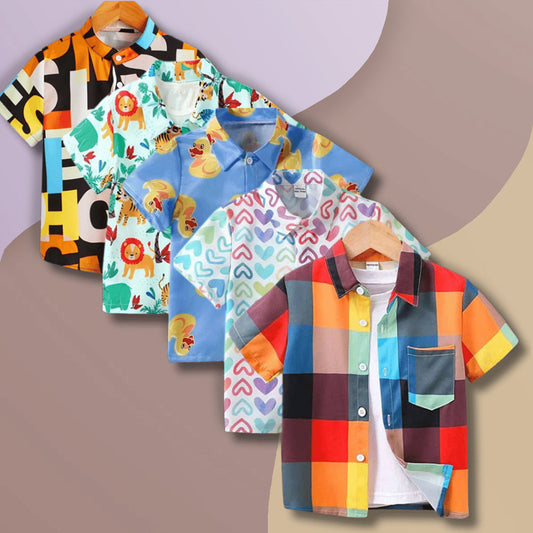 Stylish Colorblock Multicolors Designer Button Front (Combo pack For 5) Shirt For Boys.
