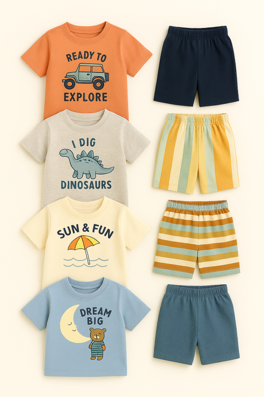 Summer Kids Boys and Girls Cotton Clothing (Pack of 4)