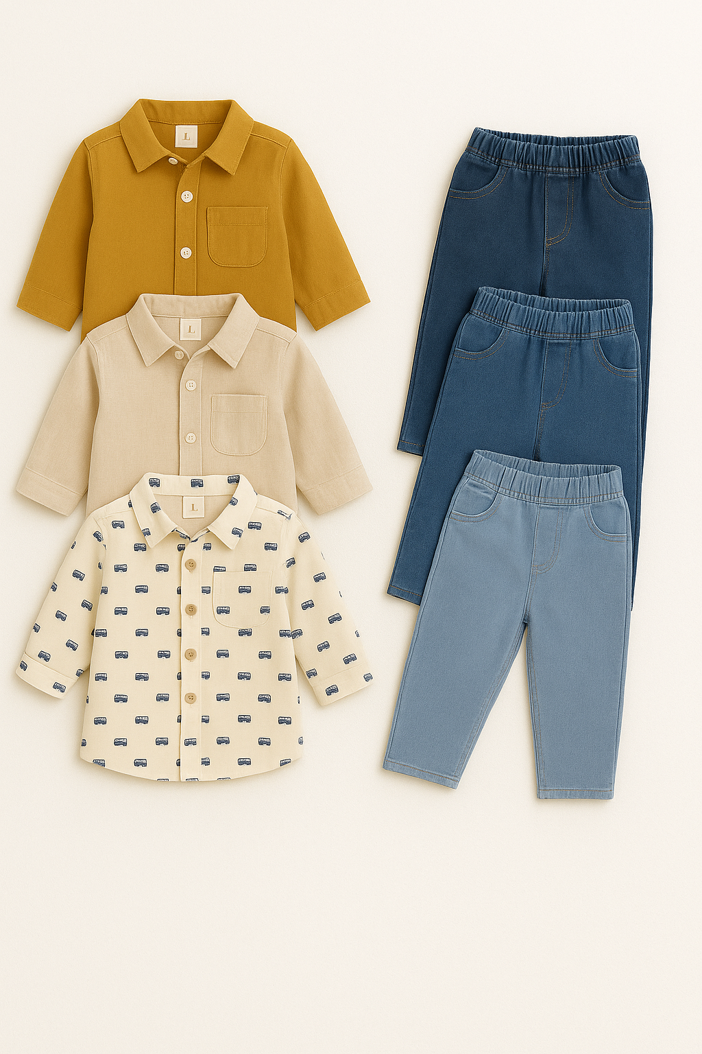 Cotton Linen Baby Boys Shirt Pant Set ( Pack of 3 )