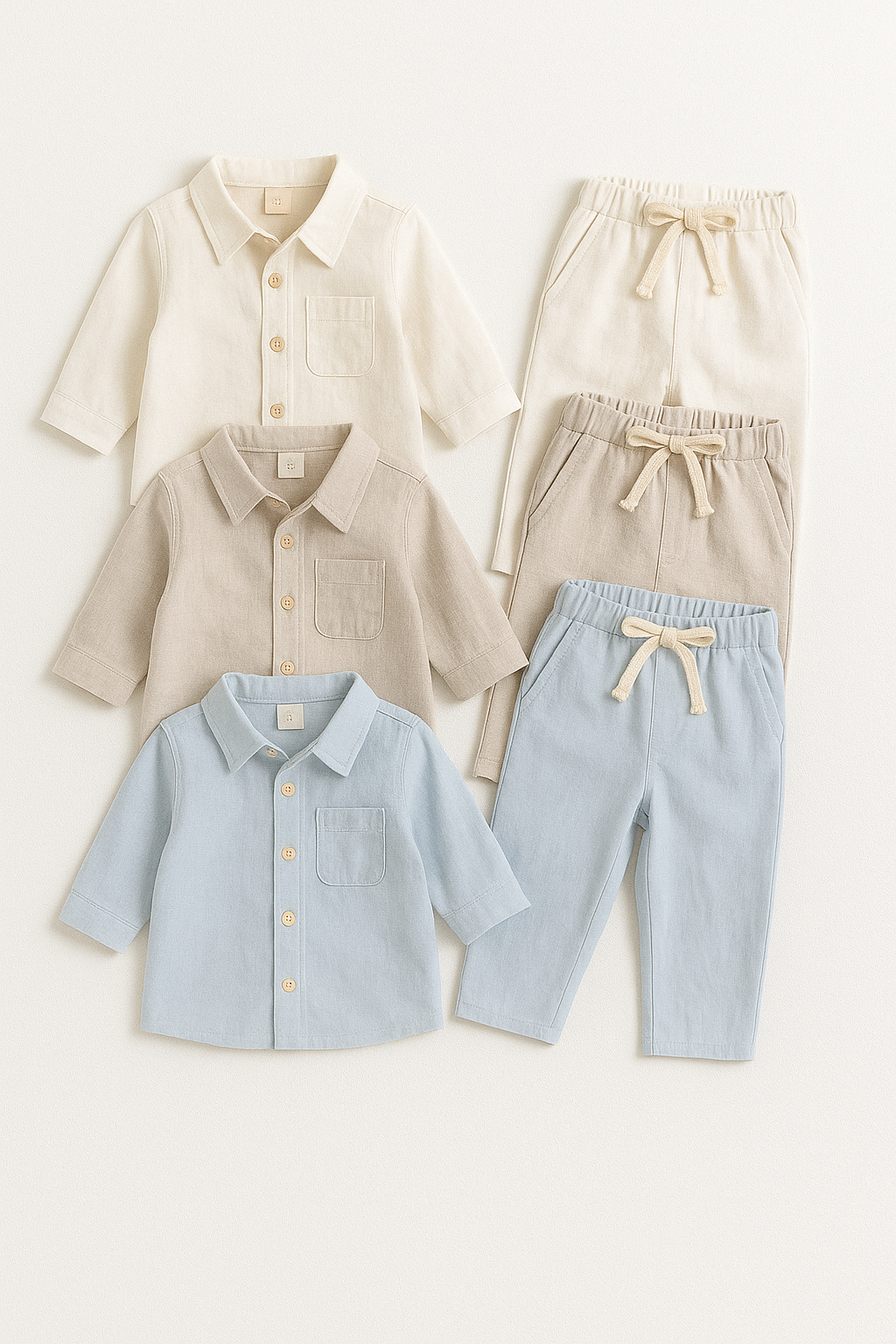 Cotton Linen Baby Boys Shirt Pant Set ( Pack of 3 )