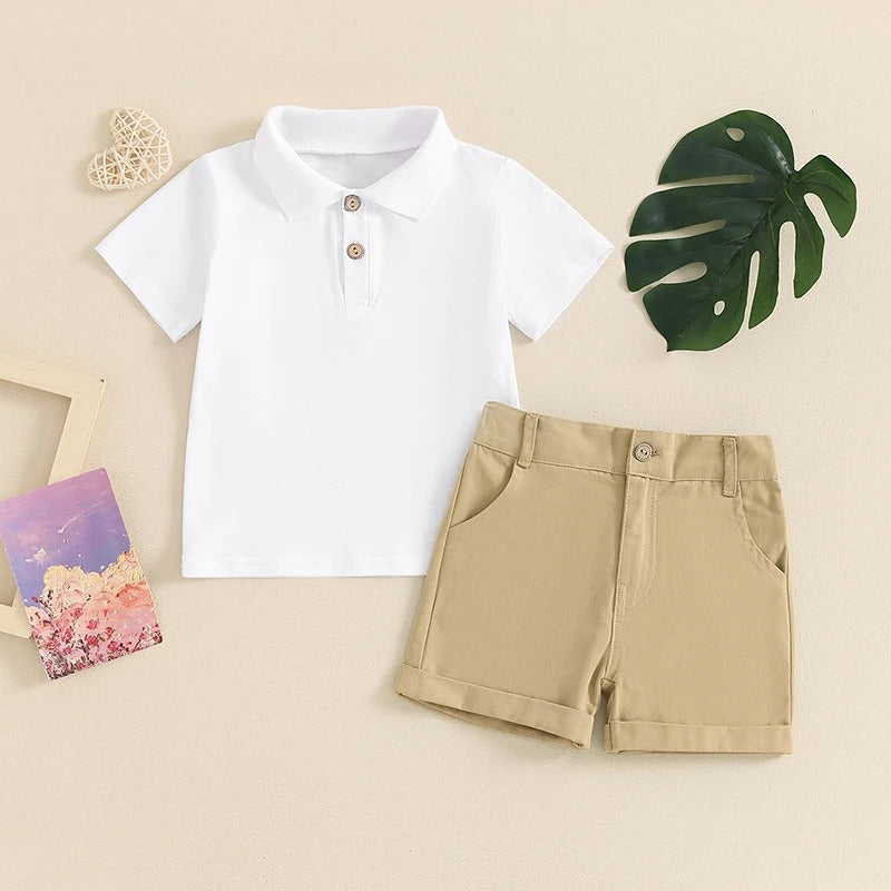 Boys Shorts Sets Short Sleeve Button Up Shirt Tops and Solid Color Shorts ( Pack of 4 )