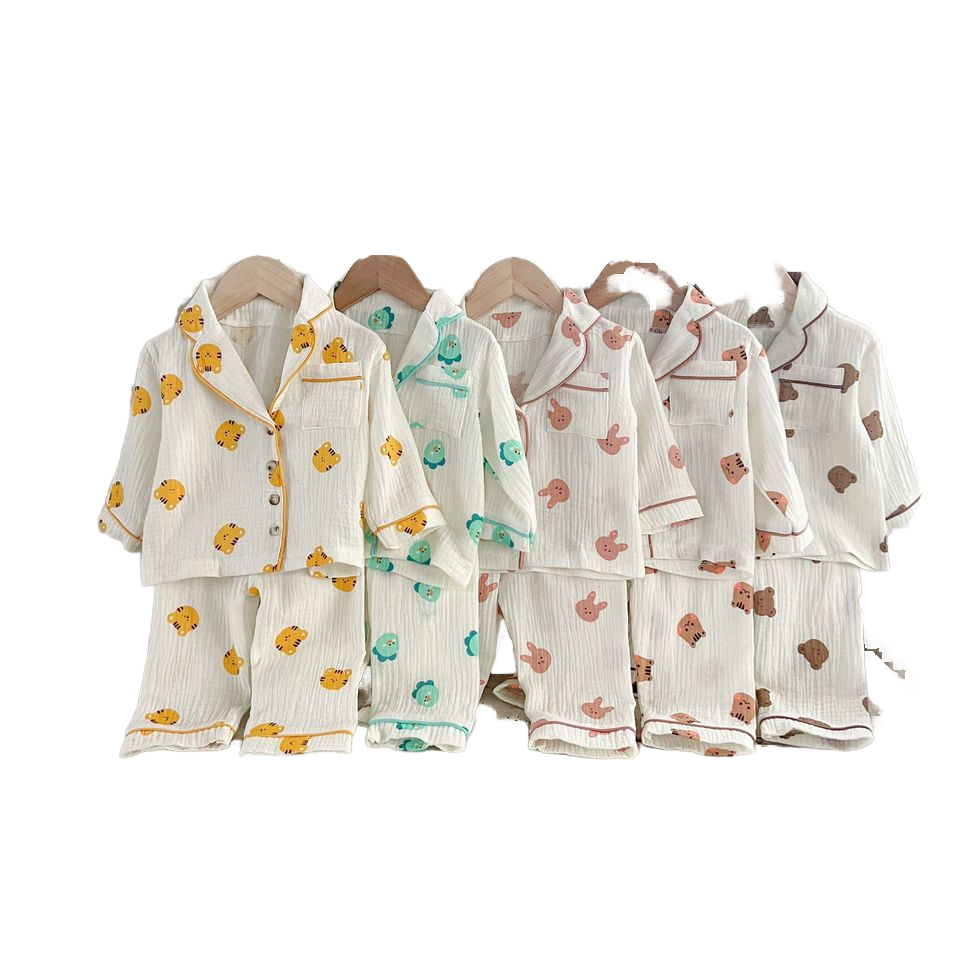 Baby Clothes Boys Girls Muslin Pajamas Long Sleeve Cartoon Cardigan and Pants ( Pack of 5 )