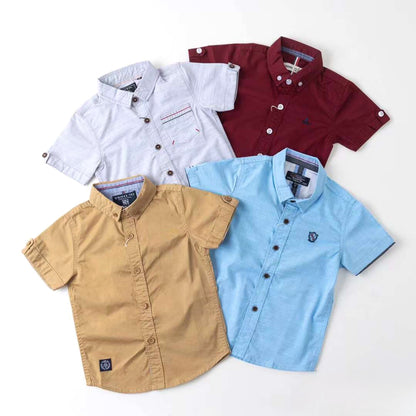 Organic Kids Clothes Summer Cotton Fabric Button Down Collar Boys Shirt ( Pack of 4 )