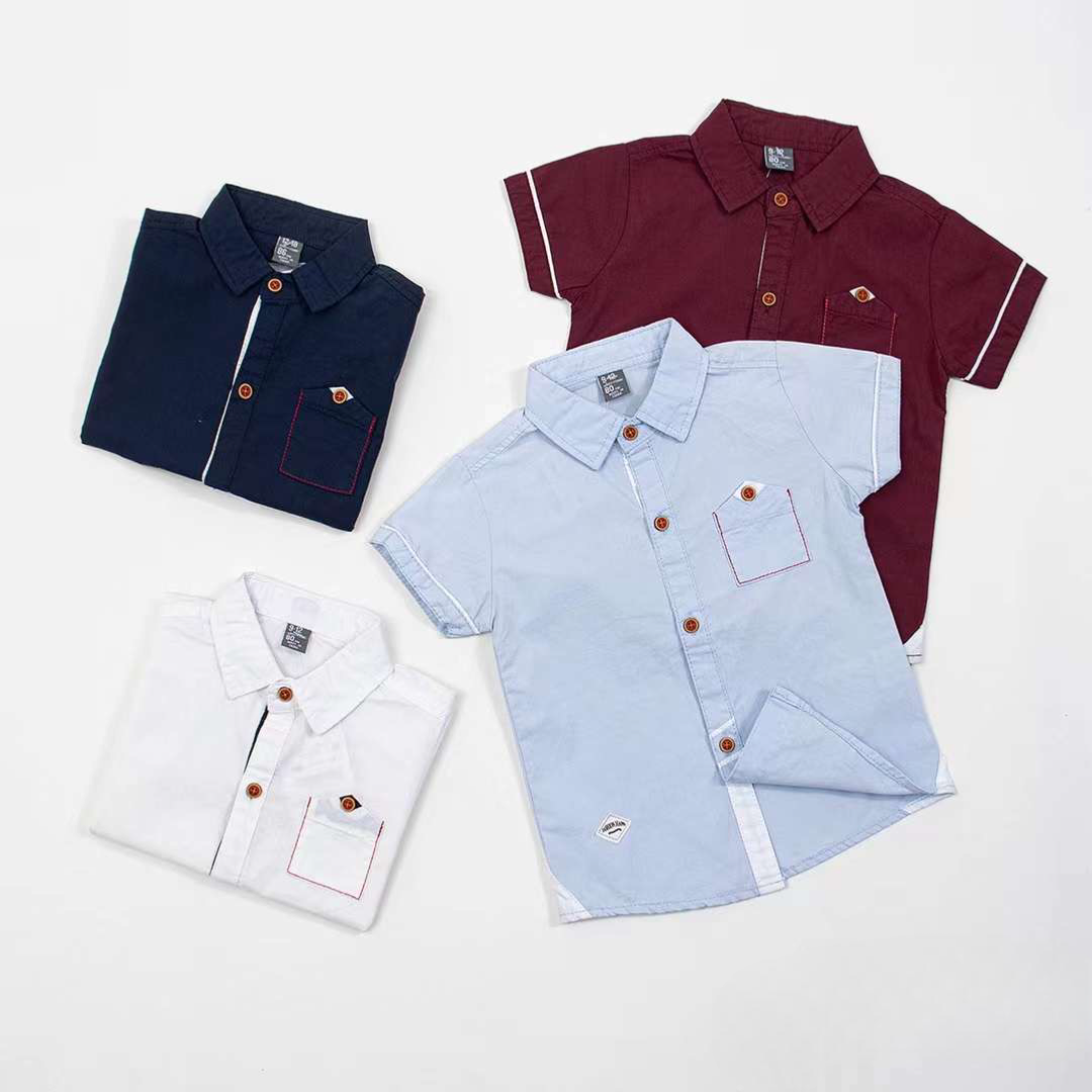 Organic Kids Clothes Summer Cotton Fabric Button Down Collar Boys Shirt ( Pack of 4 )