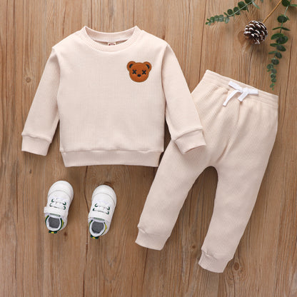 Unisex Baby Tracksuit Outfit Long Sleeve Embroidered Bear Sweatshirts Jogger Set ( Pack of 4 )