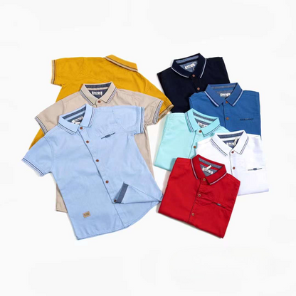 Organic Kids Clothes Summer Cotton Fabric Button Down Collar Boys Shirt ( Pack of 4 )
