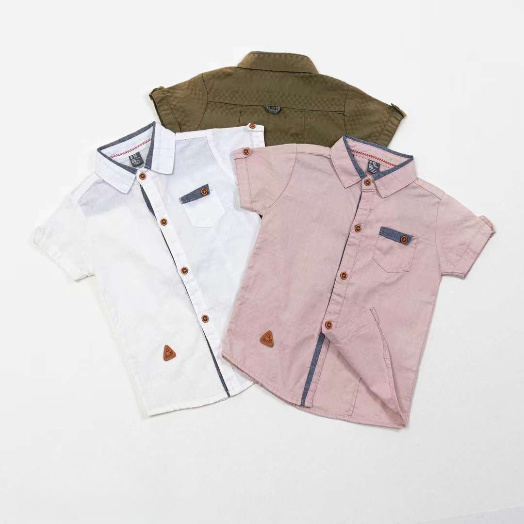 Organic Kids Clothes Summer Cotton Fabric Button Down Collar Boys Shirt ( Pack of 4 )