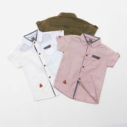 Organic Kids Clothes Summer Cotton Fabric Button Down Collar Boys Shirt ( Pack of 4 )