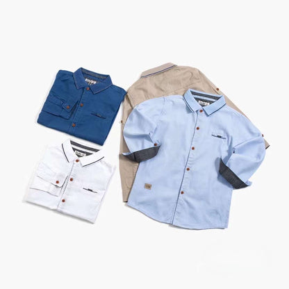 100% Cotton Boys Shirts Long Sleeve Detail Front Pocket Shirt for Kids ( Pack of 6 )