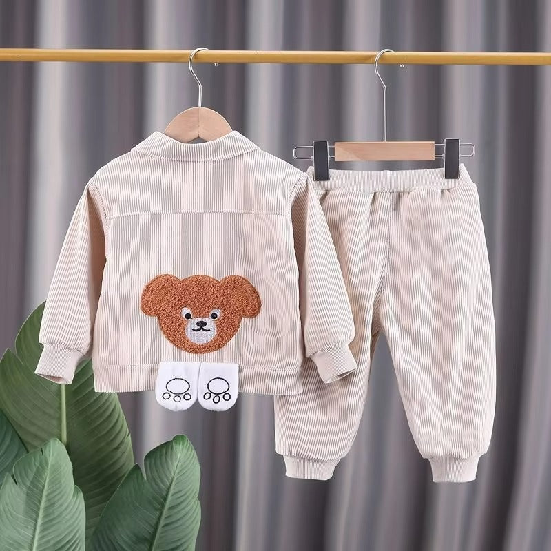 Tracksuits Baby Kids Clothes Bear Single Breasted Jacket/Coat + Pants ( Pack of 3 )