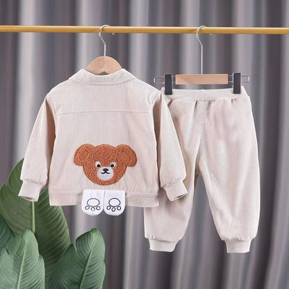 Tracksuits Baby Kids Clothes Bear Single Breasted Jacket/Coat + Pants ( Pack of 3 )