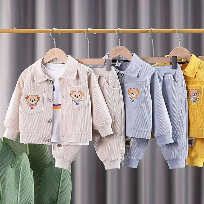 Tracksuits Baby Kids Clothes Bear Single Breasted Jacket/Coat + Pants ( Pack of 3 )