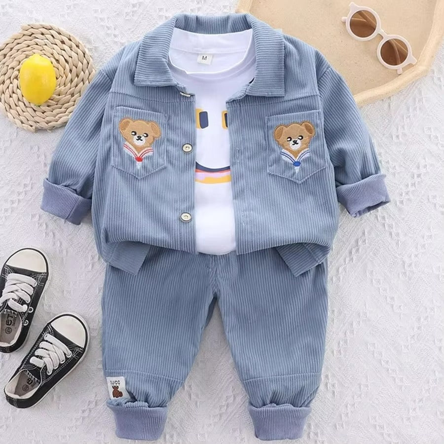 Tracksuits Baby Kids Clothes Bear Single Breasted Jacket/Coat + Pants ( Pack of 3 )