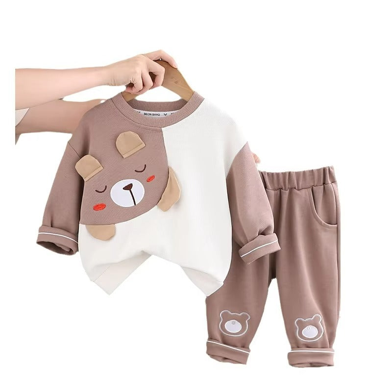 Children's Two-piece Suit for Boys Girls with Cartoon Three-dimensional Animals Round Neck ( Pack of 2 )