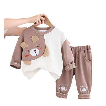 Children's Two-piece Suit for Boys Girls with Cartoon Three-dimensional Animals Round Neck ( Pack of 2 )