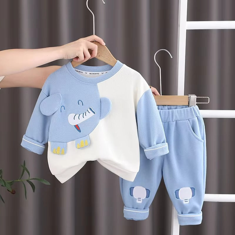 Children's Two-piece Suit for Boys Girls with Cartoon Three-dimensional Animals Round Neck ( Pack of 2 )