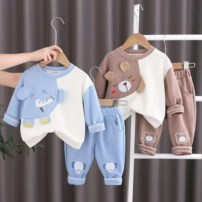 Children's Two-piece Suit for Boys Girls with Cartoon Three-dimensional Animals Round Neck ( Pack of 2 )