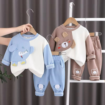 Children's Two-piece Suit for Boys Girls with Cartoon Three-dimensional Animals Round Neck ( Pack of 2 )