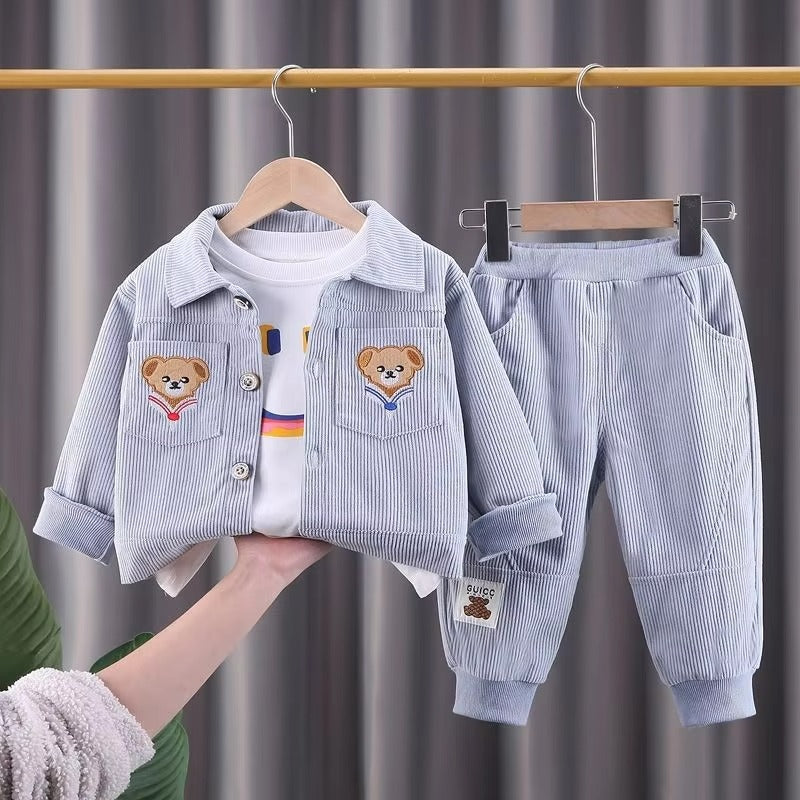 Tracksuits Baby Kids Clothes Bear Single Breasted Jacket/Coat + Pants ( Pack of 3 )