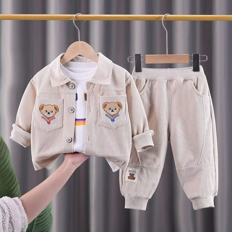 Tracksuits Baby Kids Clothes Bear Single Breasted Jacket/Coat + Pants ( Pack of 3 )