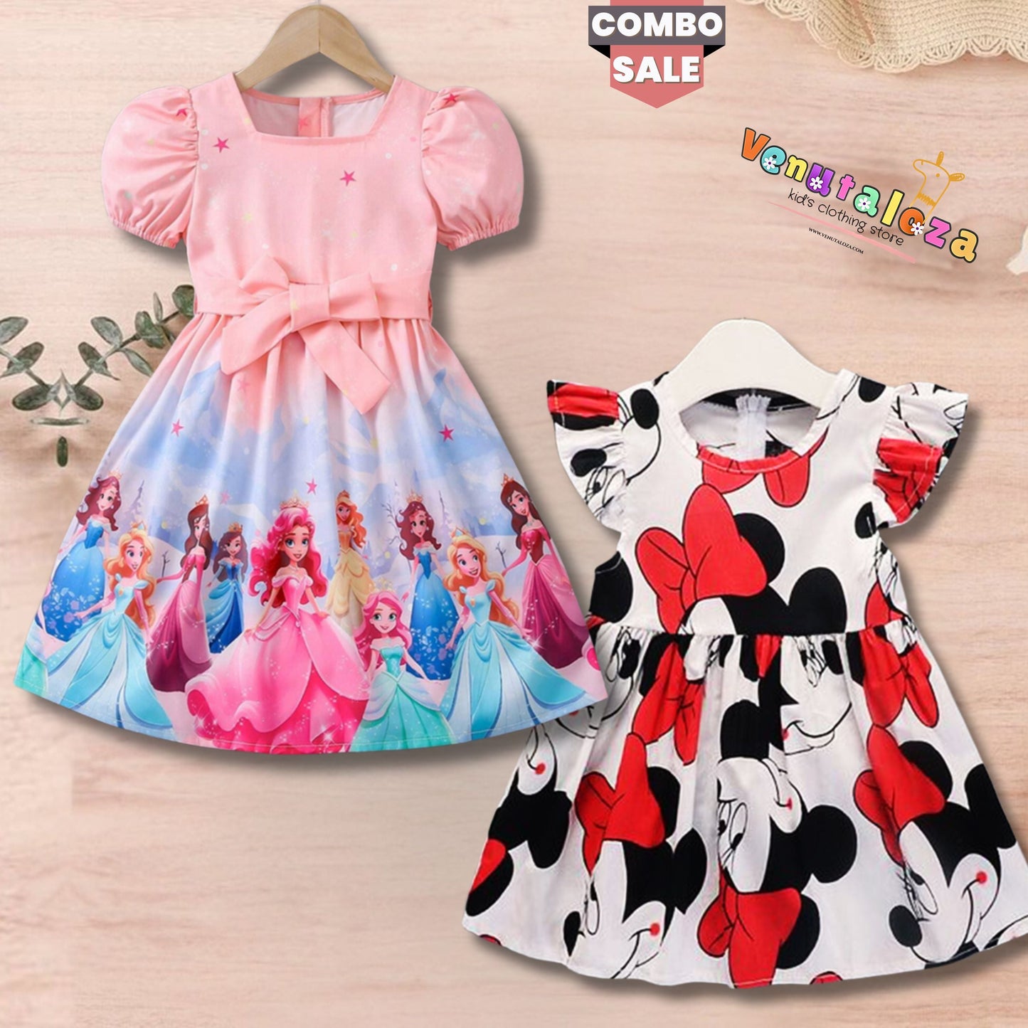 Baby Girl's Barbie Princess & Micky Mouse Dress (Combo Pack Of 2) For Girl's.